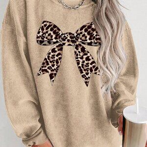 Khaki Casual Women's Plus Size Floral Embroidery Sweatshirt